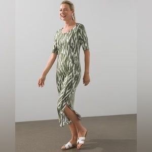 NWT Chico’s Side Slit Midi T Shirt Ikat Print Dress Size M
